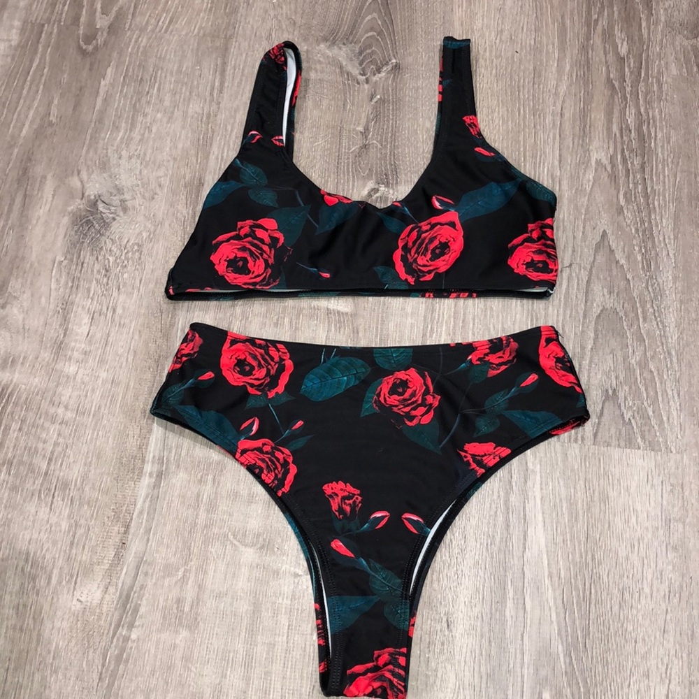 Rose themed high waisted two piece/bikini